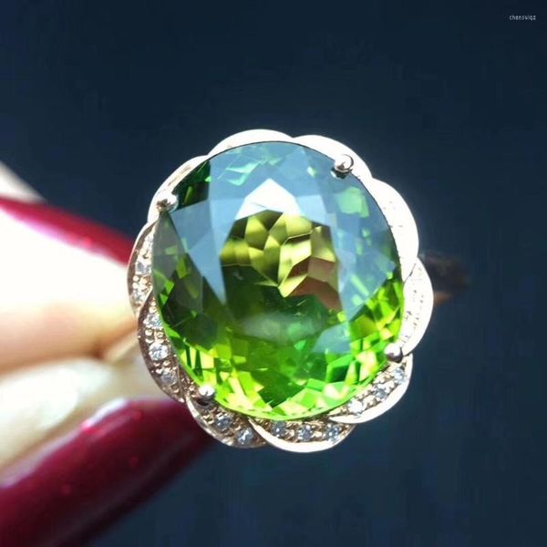 Küme halkaları ince mücevher anillos oro gerçek 18 k altın doğal brezilya turmalin 6.5ct değerli taş kadın