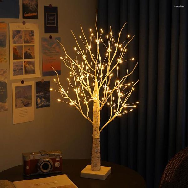 Flores decorativas 24/144 LED Birch Night Light Growing Bronsai Tree Table Lamp para festa de casamento de casamentos em casa Atmospra