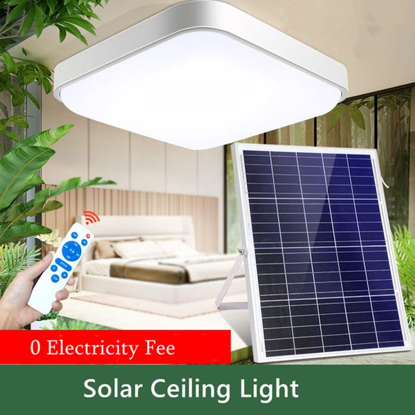 Luz de teto LED de luz solar luz LED 50W 100W 150W Lâmpada de painel solar interno com fio de 6m, controle remoto, sensor de luz, varanda do corredor, cabine, trailer, emergência, acampamento