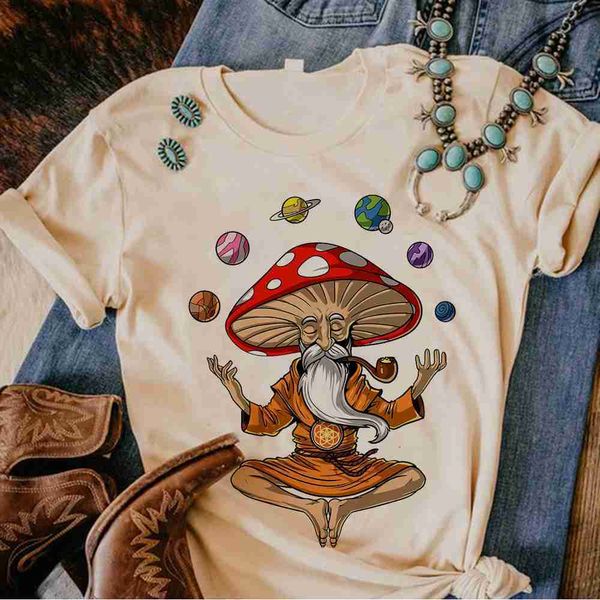 Damen T-Shirt Magic Mushrooms Alien Psychedelic T-Shirt Damen Japanisch witzig Top weiblich Streetwear Designer Kleidung P230515