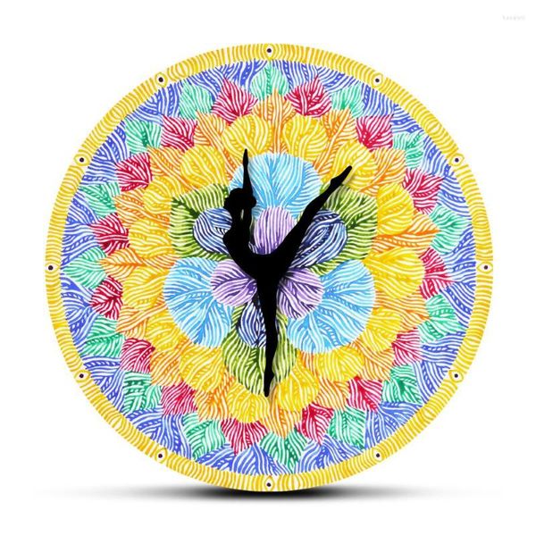 Wanduhren Farbe des Chakra-Zeichens gedruckt stumm große Uhr Yoga Hand bunte Lotusblume Aquarellmalerei hängende Uhr