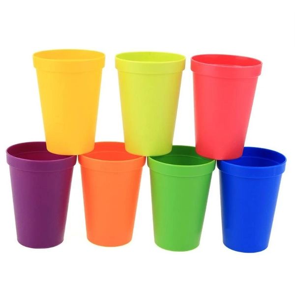 7pcs/conjunto 7 xícaras de plástico coloridas cor arco -íris cor portátil piquenique turismo xícara de café xícara de água ferramentas de cozinha doméstica