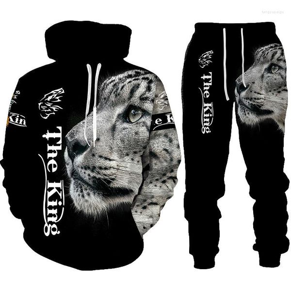 Erkeklerin Trailtsits Vahşi Leopar 3d Baskılı Hoodie Pantolon Siyah Durumlu Erkek Kadın Sweatshirtler İki Parçalı Setler Uzun Kollu Erkek Giysileri