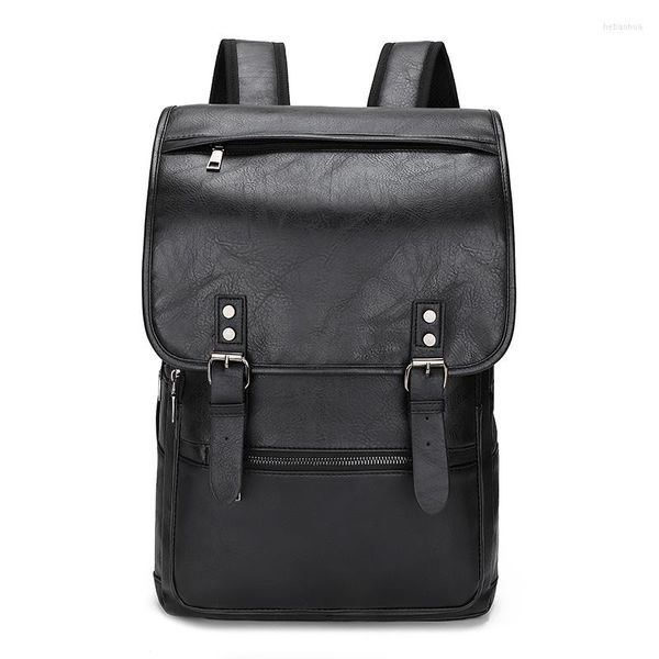 Rucksack Mode Männer Leder Schwarz Schule Taschen Für Teenager Jungen 14 Zoll Laptop Rucksäcke Mochila Masculina Hohe Qualität