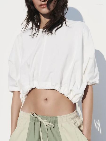 Damenblusen Mode Sommer Frauen Solid Bow 2023 Kausal Süße Pullover Tops Vintage O-Ausschnitt Kurzarm T-Shirts Zwei Farben