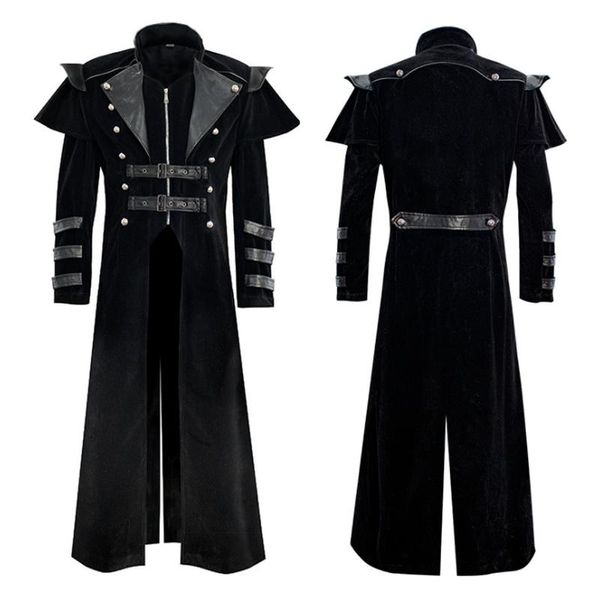 Jaquetas masculinos jaqueta masculino estilo gótico steampunk steampunk jautas de trincheira longa casca de vestuário de roupas vintage manto slit halloween traje de cosplay