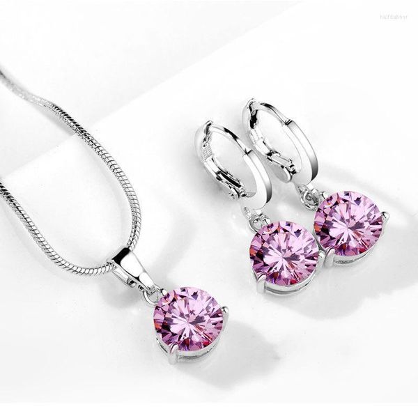 Halskette Ohrringe Set Klassische Hochzeit Schmuck Für Frauen Mehrfarbig Zirkon Silber Farbe Mode Geschenke Schmuck Großhandel KCS256 Half22