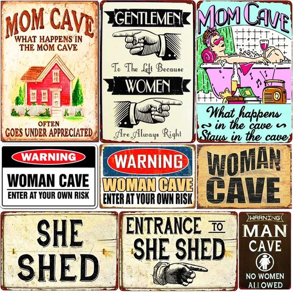 HISIMPLE „Woman Cave“-Schild „Welcome To My She Shed“, Vintage-Metallschilder für Bar, Pub, Café, Heimdekoration, „Mom Cave War“, Metallplatten, lustiges Blechposter, individuelle Wanddekoration, 20 x 30 cm