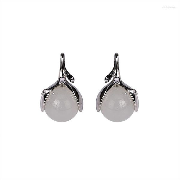 Orecchini a bottone S925 Argento sterling Hetian naturale Giada Orecchini a bottone Piccoli e personalizzati Germogli di fagioli semplici e personalizzati da donna