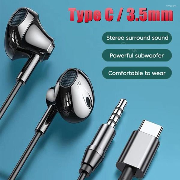 Cuffie da 3,5 mm/tipo-c Cuffie per musica sportiva Auricolari surround 9D Mic Auricolari universali cablati in-ear con