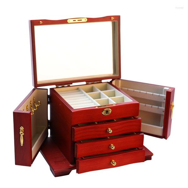 Bolsas de jóias 2023 Luxuros grandes caixas de madeira chinesa vintage Tinket Display Jewlery