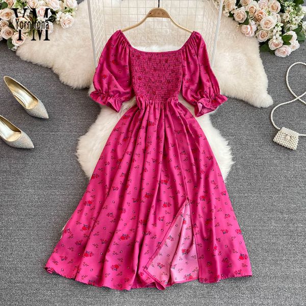 Casual Dresses YornMona Limited Große Verkäufe Sommer Blumendruck Frauen Kleid Koreanische Mode Puffärmel Split Langes Kleid Dame Strand Vestidos 230515