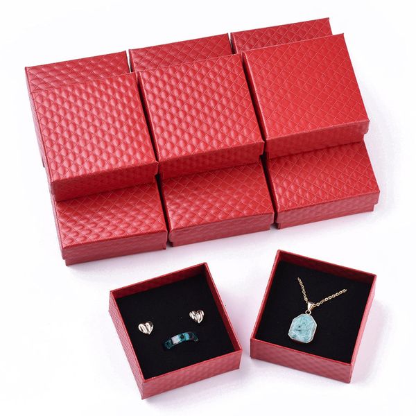 Caixas de jóias 12pcs Caixas de jóias de papelão para anel de brinco de pendente com esponja dentro de quadrado vermelho preto branco 7.5x7.5x3.5cm 230512