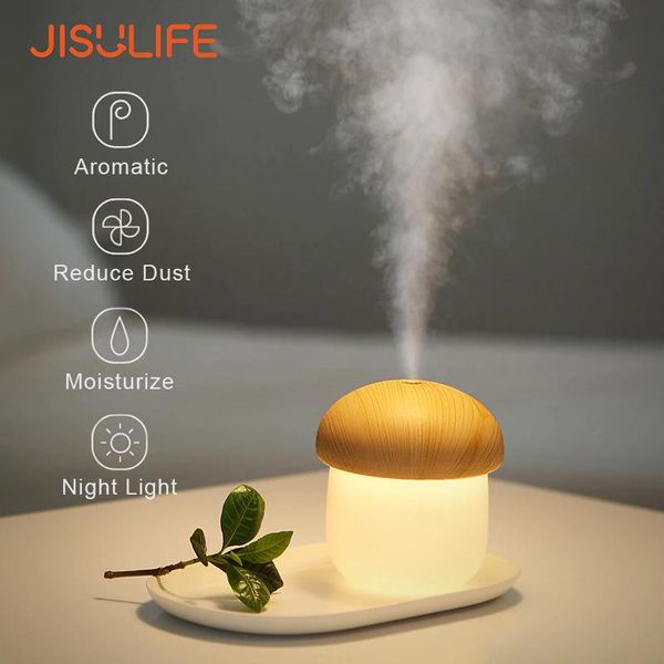 Aparelhos JISULIFE Mini Umidificador Difusor de Aroma para Casa Bebê Umidificador de Ar de Carro 250ml Umidificador de Névoa de Cogumelo Bonito com Luzes Noturnas