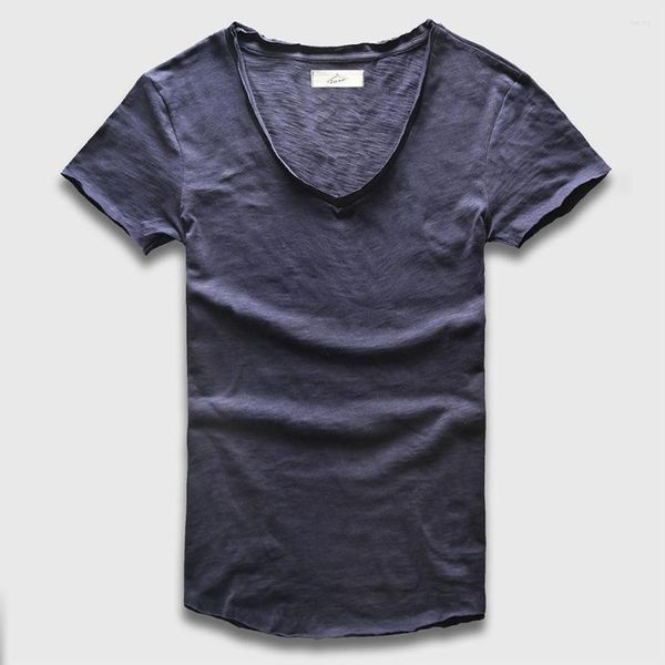 Abiti da uomo 144721 Zecmos Diepe V Hals T-shirt Mannen Basic Top Tees Casual Mannelijke Slim Fit Luxe Gebogen Zoom Navy Tee