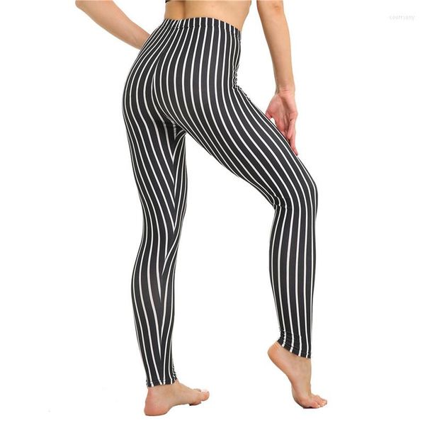 Calça ativa feminino feminino clássico moda listrada nono manta de leggings impressos empurrar up alta cintura elástica esportes de esportes finos