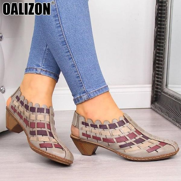 Scarpe eleganti Retro Style Summer Women Weave Knitting Mid Block Heels Donna Lady Roman Mujer Slingback Sandali gladiatore Stivali R332