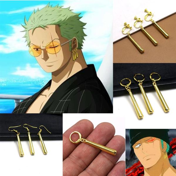 Ohrhänger, Kronleuchter, 3 Stück/Set, zum Verkauf, Anime One Piece, Sauron, Ohrclips, Zoro, Roségold, Haken, Kunststoff, Cosplay, kleiner Schmuck