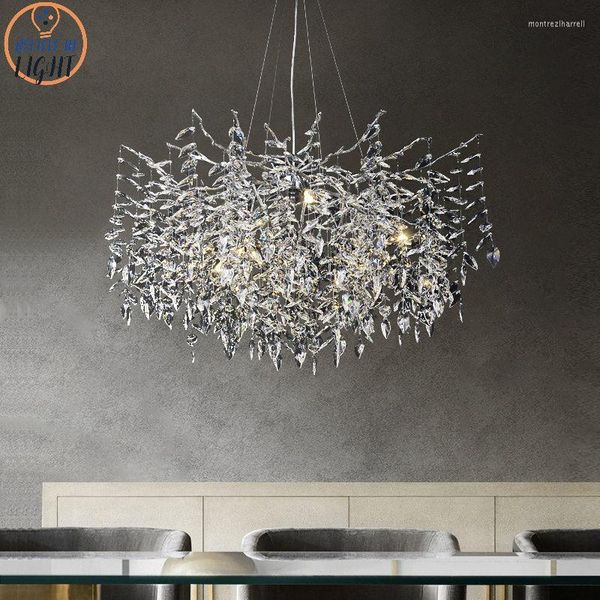 Lampadari Lampadario di design in cristallo cromato Lampadario a sospensione in oro argento Villa di lusso Soggiorno Sala da pranzo Lampada Ramo di un albero LED