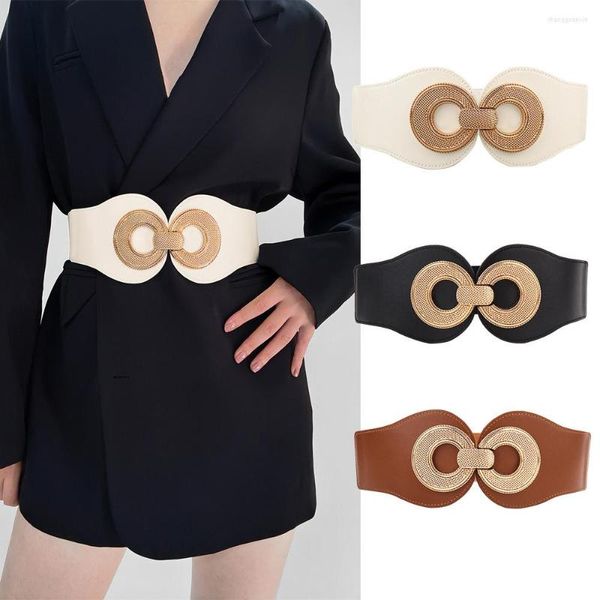 Cinture Nero Bianco Marrone Cintura di alta qualità per donna Vita elastica Fascia da donna Fibbia tonda Decorazione Cappotto Abito maglione SCM0061