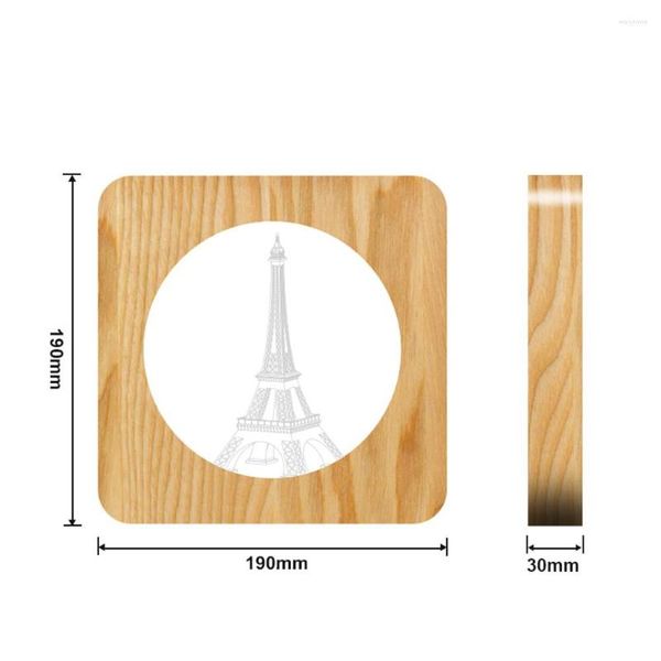 Luzes noturnas Eiffel Tower Wooden 3D LED ARYLIC LUDER TABELA LIMPELHA CONTROLE CONTROLE PARA CRIME