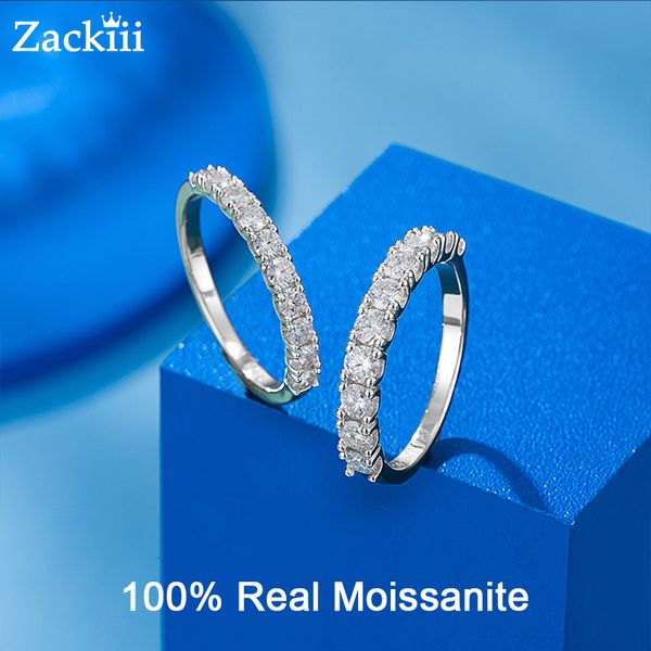 Yan taşlarla% 100 Erimiş Silika Alyans Sterlini Gümüş Alyans VVS1 Diamond Yarı Ebedi İstiflenebilir Yüzük Kadın 0.5Ct 0.7CT 1CT 230512