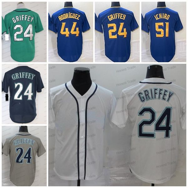 Maglia da baseball da uomo nuova 10 Jarred Kelenic Julio Rodriguez Ken Griffey Jr. Camicie maglie cucite bianche blu