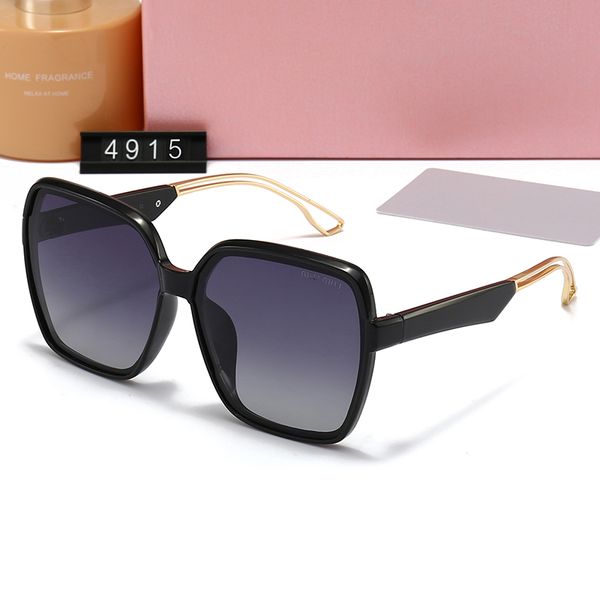 Óculos femininos da miu polarizados grandes óculos de sol de face sunglasses de face solar Proteção de protetora solar UV Metal Metal Frame 4915