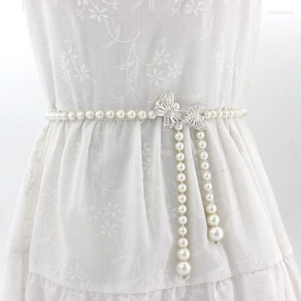 Cinture stile coreano dolce fiocco perla catena in vita moda donna decorativa sottile per ragazze abito da sposa accessori da sposa