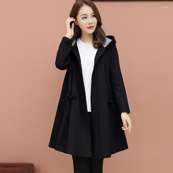 Kadın Trençkotları Bahar Ceket Kadınlar 2023 Kore tarzı Açık Dış Giyimde Uzun Palto Paltalı Kadın Siyah Gevşek Moda Kıyafetleri Giysileri