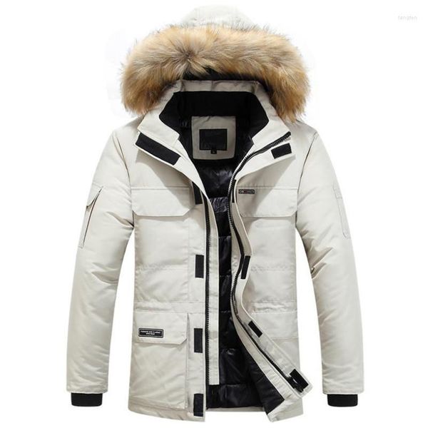 Männer Daunen Plus Größe 6XL Herren Winter Jacke Warme Dicke Baumwolle Multi-tasche Mit Kapuze Männlichen Casual Pelz Trim mantel