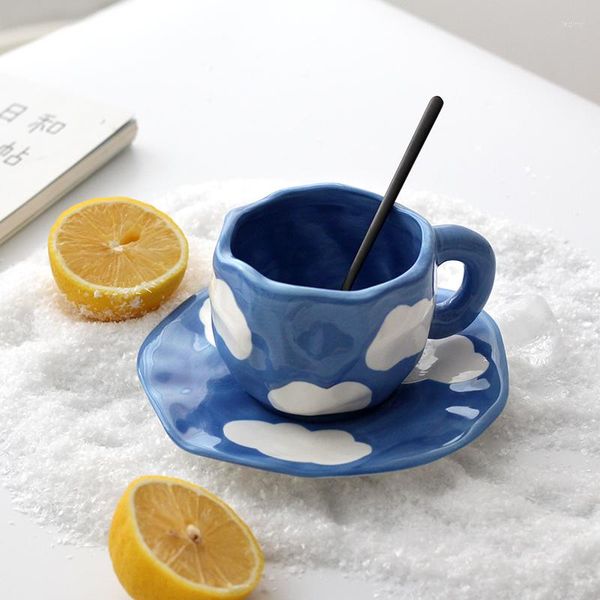 Tazze Piattini Creativo Tazza da caffè in ceramica e vassoio Set Bella tazza da tè Fatto a mano Colazione a casa Latte Espresso Piattino Regalo carino per ragazza