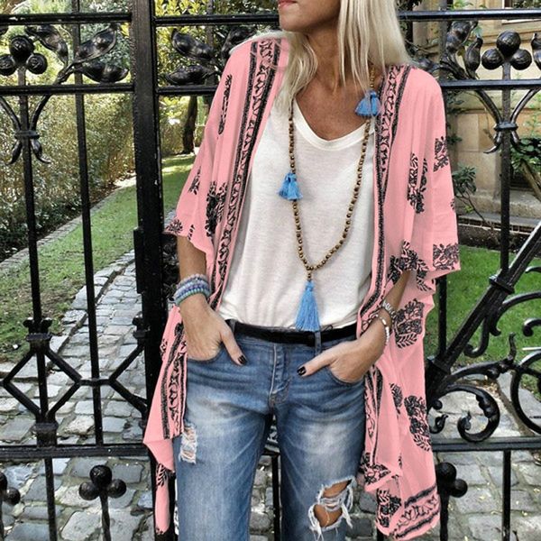 Рубашка для женских блузок Boho Printed Cardigan рубашка женская осенняя весенняя модная мода кимоно с длинным рукавом пляжные вершины Tops Ladies Blouses Plus Size 5xl 230512