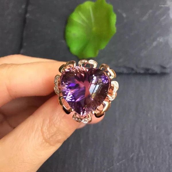 Cluster Rings Fine Jewelry Real 18K Rose Gold Au750 Heart Natural Ametrine Gemstone Jewellery Ring Wedding For Women Gift