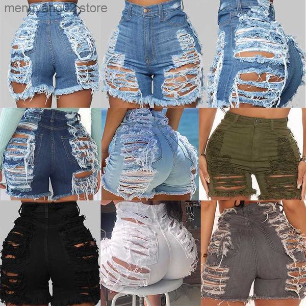 Женские шорты S-xxl Summer Woman Hole Raked Denim Shorts Женская сексуальная высокая талия Hollow Out Jeans Shorts 2022 Новый T230515