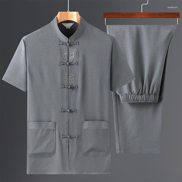 Männer Trainingsanzüge Anzug Männer Tang Traditionelle Chinesische Kleidung Für Hosen Sommer Set Herren Top Orientalische Tai Chi Kleidung