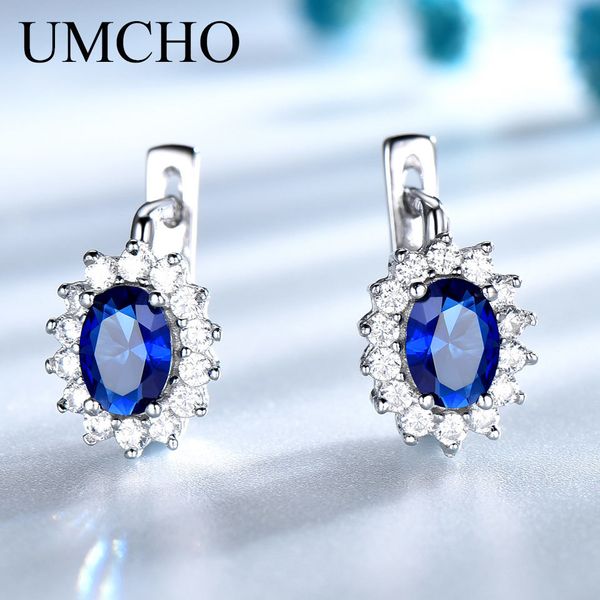 Ear Cuff UMCHO Solid 925 Sterling Silver Gemstone Orecchini a clip da donna Zaffiro blu Gioielli squisiti Fidanzamento Regalo di San Valentino 230512