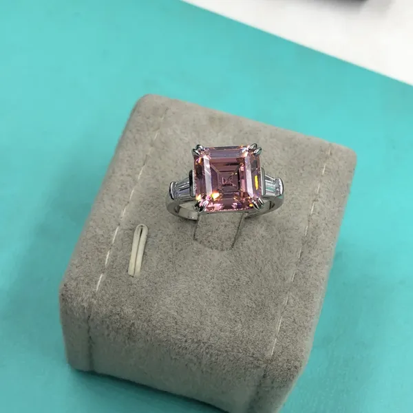 Vero argento sterling 925 bianco rosa giallo taglio Asscher 5ct diamante simulato matrimonio fidanzamento cocktail donne anelli sei taglio gioielleria all'ingrosso