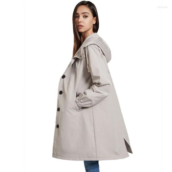 Trench de trincheira feminina Autumn Women Windbreaker Jackets Capuz Casual Casual Casual Longo Outdoor Impermeável Spring Moman Cloat Rain Capa WF266