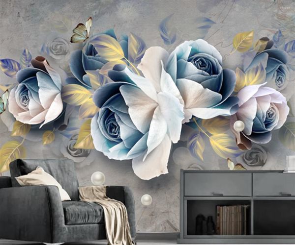 Sfondi 3D Stereo Rose Europeo Retro TV Divano El Sfondo Decorazione murale Pittura Carta da parati personalizzata professionale Carta da parati