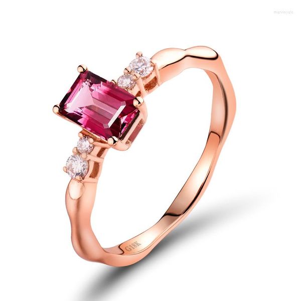 Cluster-Ringe Loverjewelry Jubiläumsring aus massivem 18-karätigem Roségold mit natürlichem Diamant und rosa Turmalin für Frauen, edler Schmuck, Geschenk