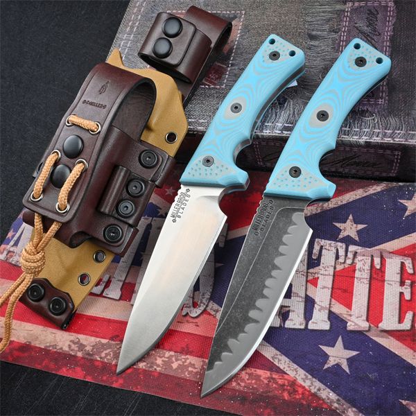 ML M35 Strong Survival Gerades Messer Z-wear Stone Wash Drop Point Klinge Full Tang Blauer G10-Griff Outdoor-Taktikmesser mit fester Klinge und Kydex