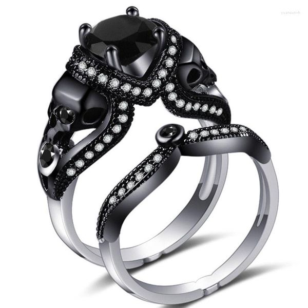Fedi nuziali Punk Skull Ring Women Style Charm Black Zirconia Set Crystal Jewelry