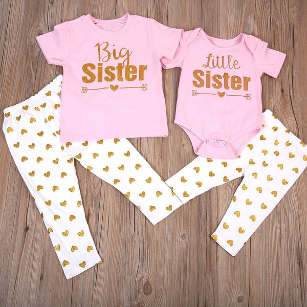 Aile Eşleşen Kıyafetler Big Kardeş Tshirt Teps Pant Pant Pant Pant Pantolon Bodysuitpant Kalp Baskı Kıyafet Giysileri 2 PCS Set Match 230512