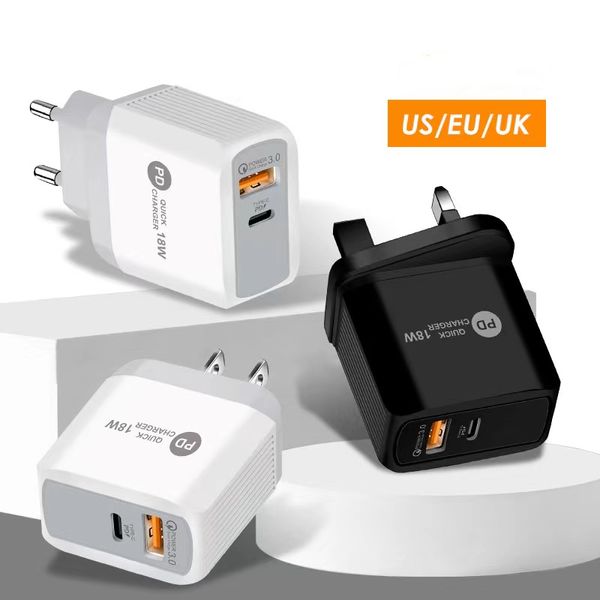 Quick Charge 3.0 PD Charger USB Тип C Адаптер настенного зарядного устройства для iPhone Samsung Xiaomi Eu US UK Plug Plug Plug Pluce Phone Adance Adapter Adapter Power Chargers