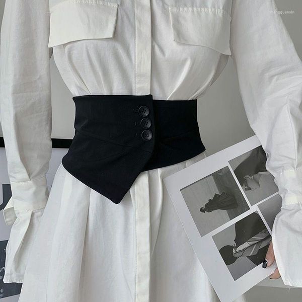 Cinture in vita Bottone largo nero da donna con accessori per la decorazione del vestito a camicia Cintura alla moda coreana