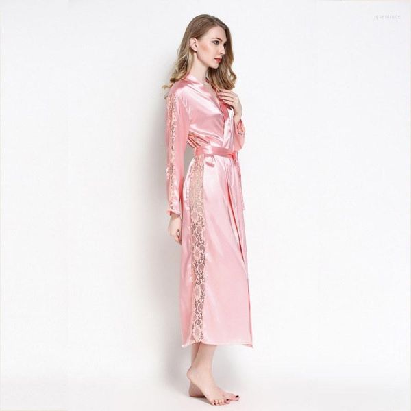 Pigiameria da donna Donna Rosa Scava Fuori Pizzo Kimono Cardigan sexy Accappatoio Primavera Estate Sposa Abito da sposa Abito Lingerie Camicia da notte per la casa