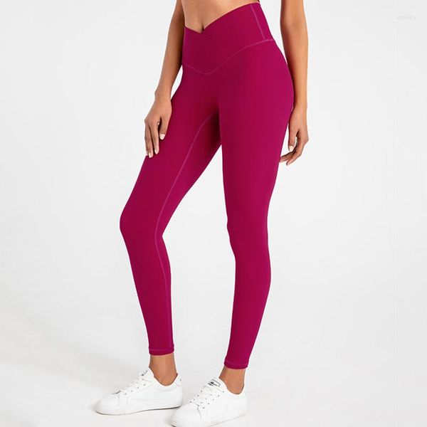 Active Pants ABS LOLI Damen Yoga-Sport-Leggings mit überkreuzter Taille, hocksicheres Nylon, Workout, Fitnessstudio, Bauchkontrolle, Laufhose, 63,5 cm