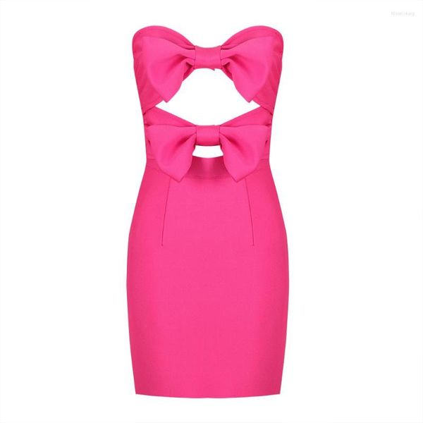 Lässige Kleider 2023 Hochwertiges Winter Pink trägerloser Hohlverkehrsbandkleid mit Bows Party Abend Großhandel Dropship