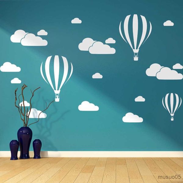 Çocuk oyuncak çıkartmaları çizgi film sıcak hava balon bulutları duvar çıkartmaları çocuklar için yatak odası duvar dekoru kreş ev aksesuarları kendi yapışkan duvar kağıdı